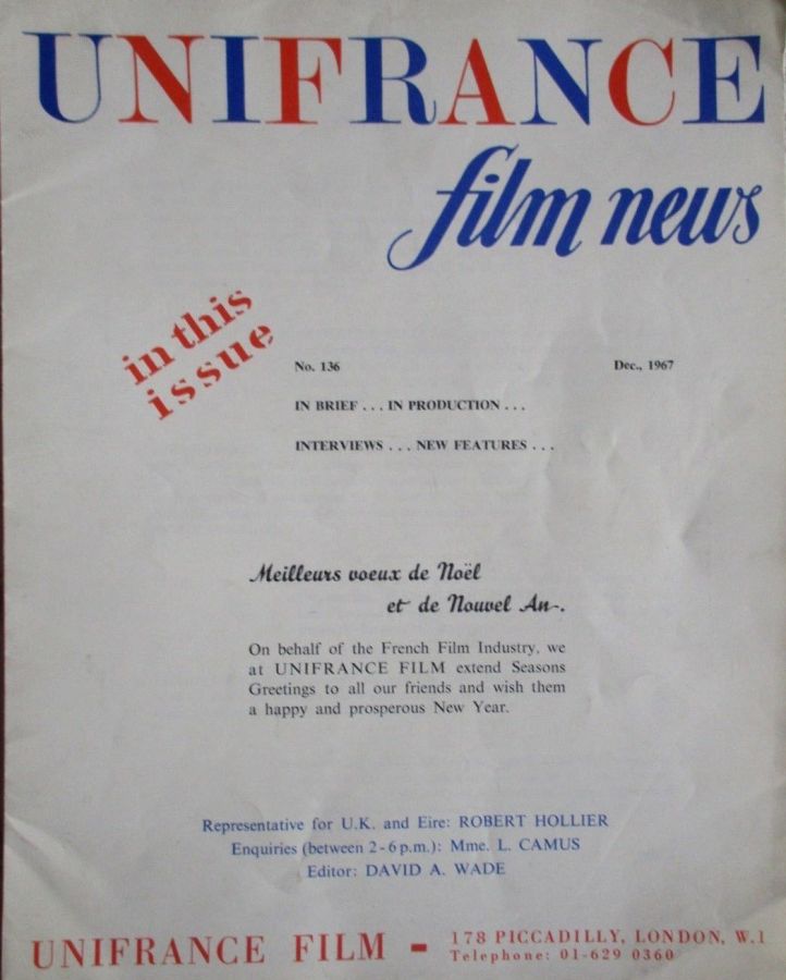 UNIFRANCE FILM NEWS magazine side cover  December 1967