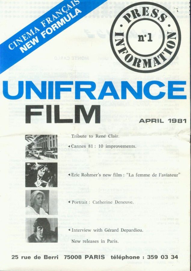 UNIFRANCE FILM PRESS INFORMATION magazine side cover Issue 1  April 1981