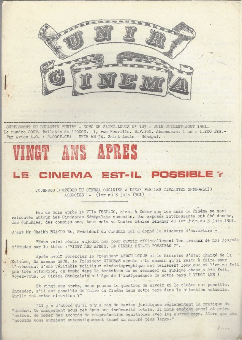 UNIR CINEMA magazine side cover Issue 103  June/August 1981