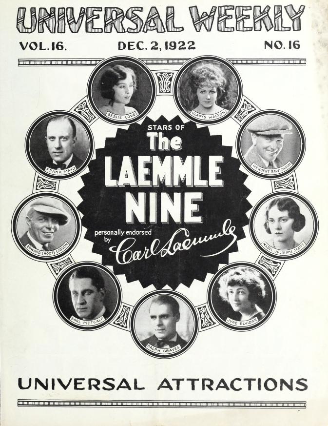 UNIVERSAL WEEKLY magazine side cover 2 December 1922