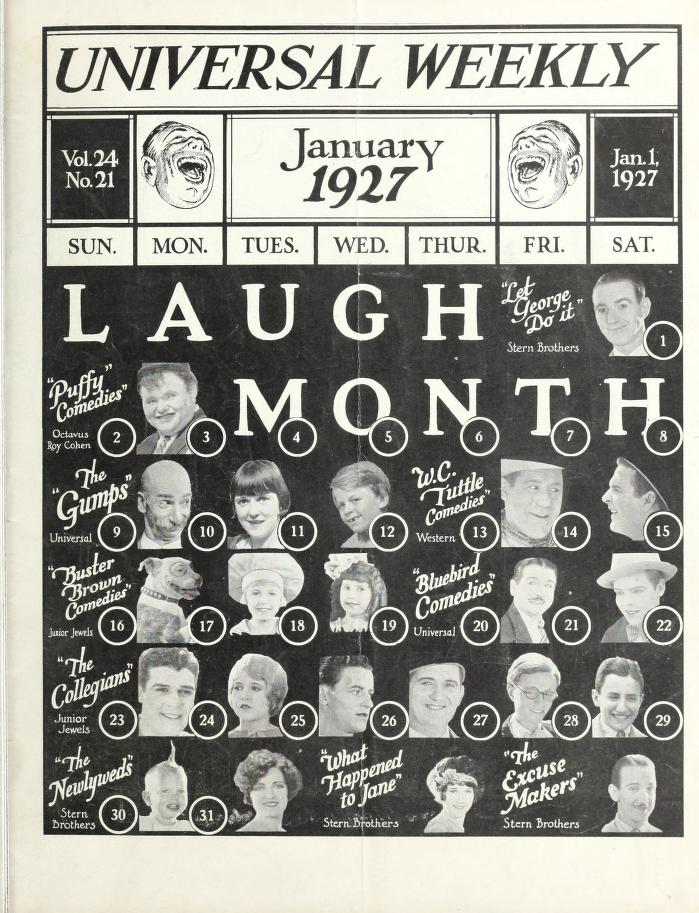 UNIVERSAL WEEKLY magazine side cover  Vol 24 # 21 1 January 1927