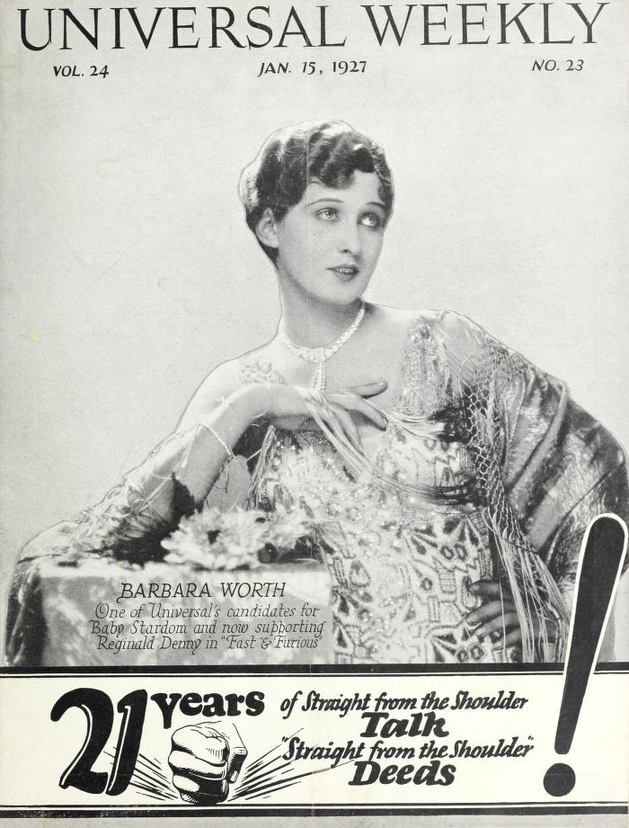 UNIVERSAL WEEKLY magazine side cover  Vol 24 # 23 15 January 1927
