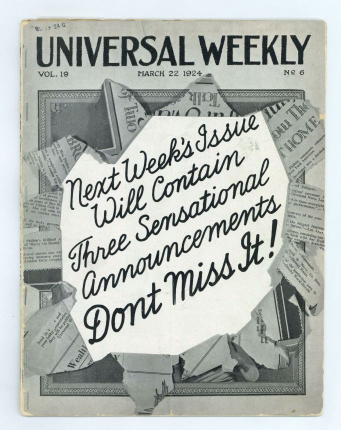 UNIVERSAL WEEKLY magazine side cover 22 March 1924