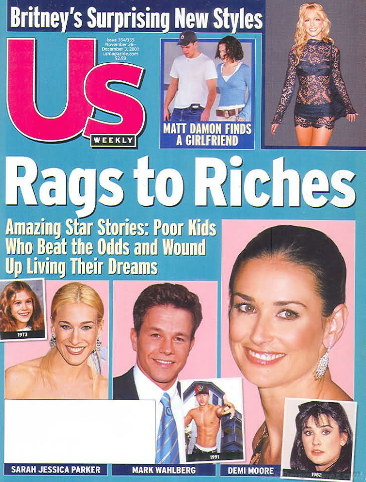 US WEEKLY magazine side cover Issue 354/355 26 November 2001