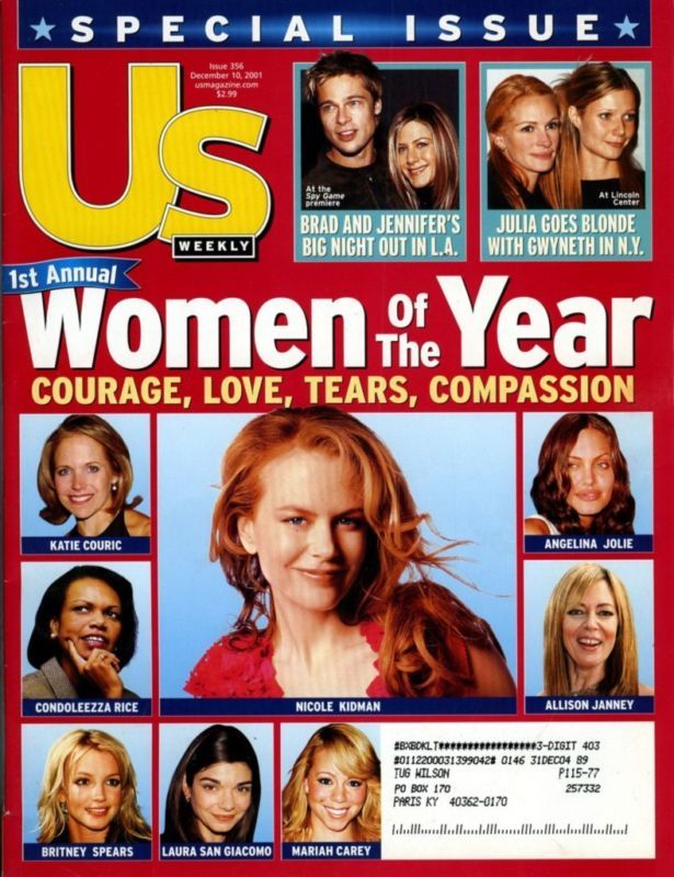 US WEEKLY magazine side cover Issue 356 10 December 2001