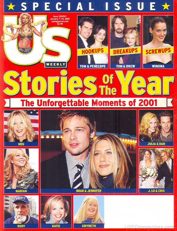 US WEEKLY magazine side cover Issue 360/361 7 January 2002
