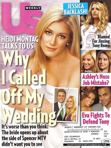 US WEEKLY magazine side cover Issue 672 31 December 2007