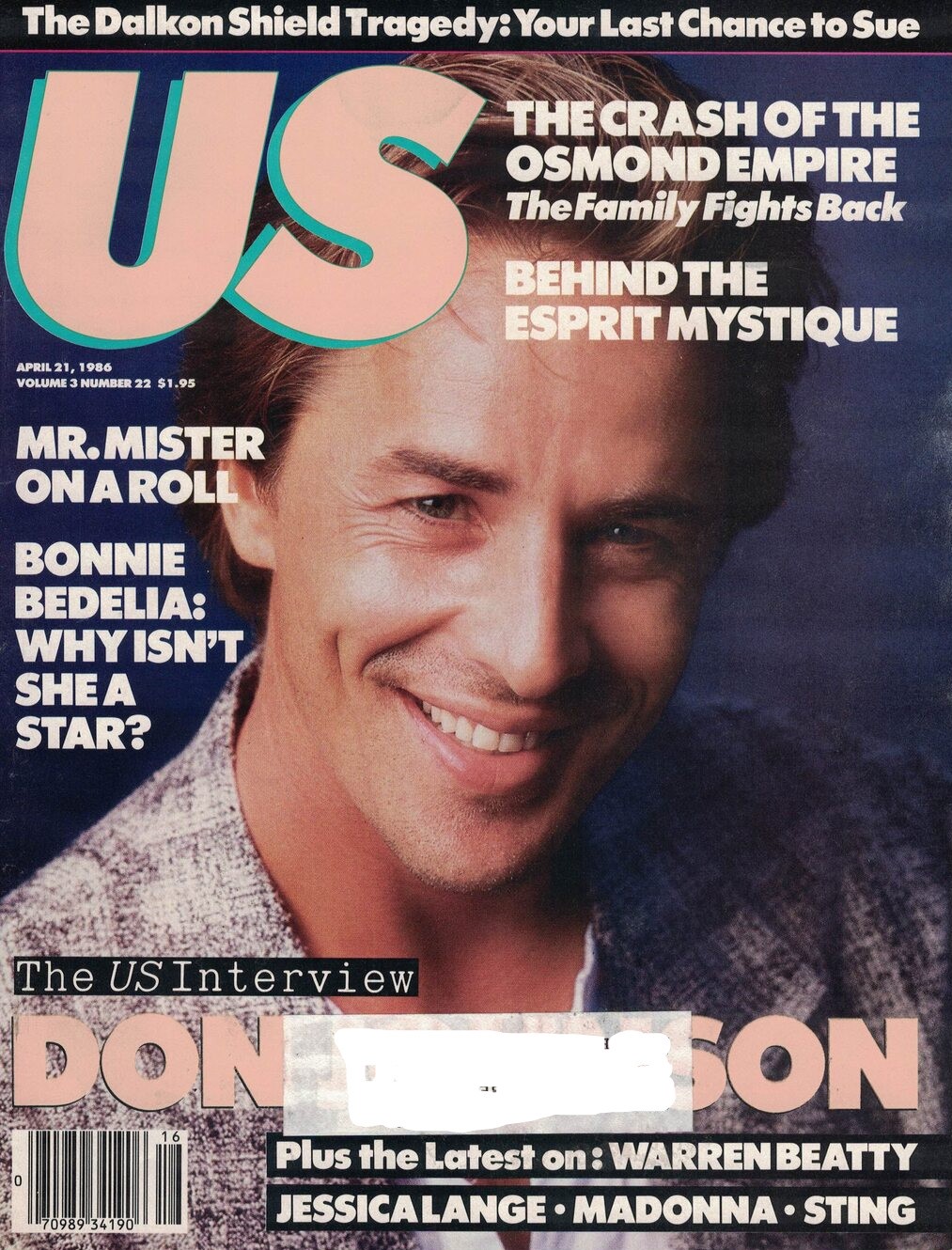 US WEEKLY magazine side cover Issue 22  Vol 3 # 22 21 April 1986