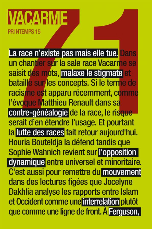 VACARME magazine side cover Issue 71 Spring 2015