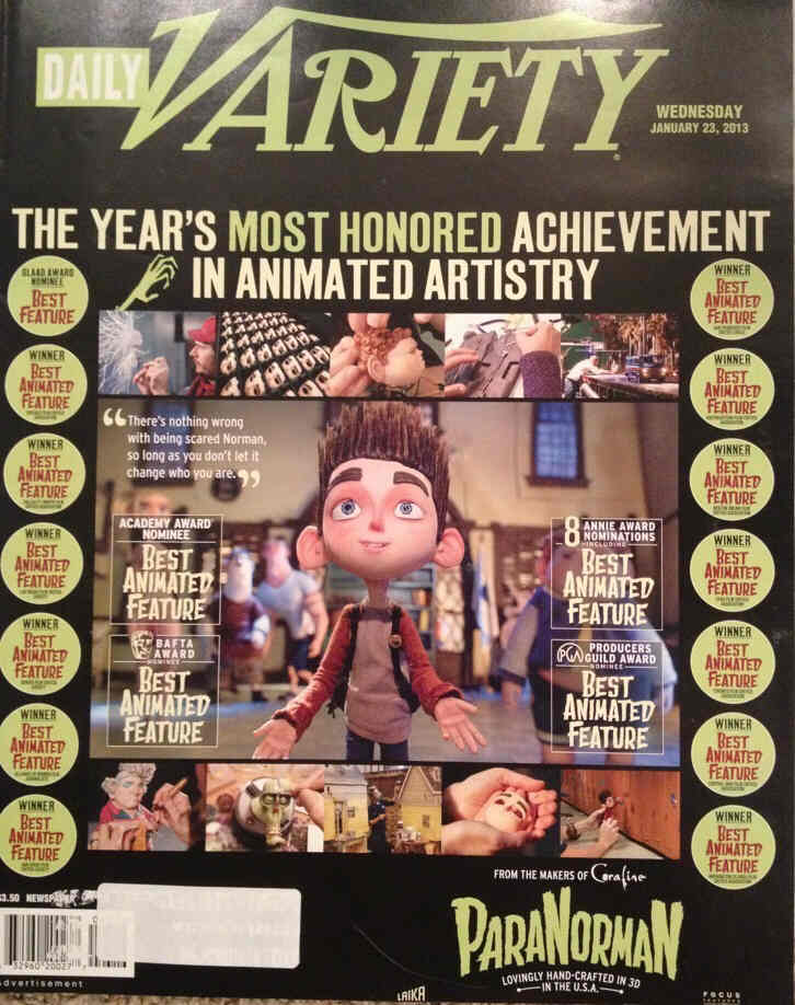 DAILY VARIETY magazine side cover 23 January 2013