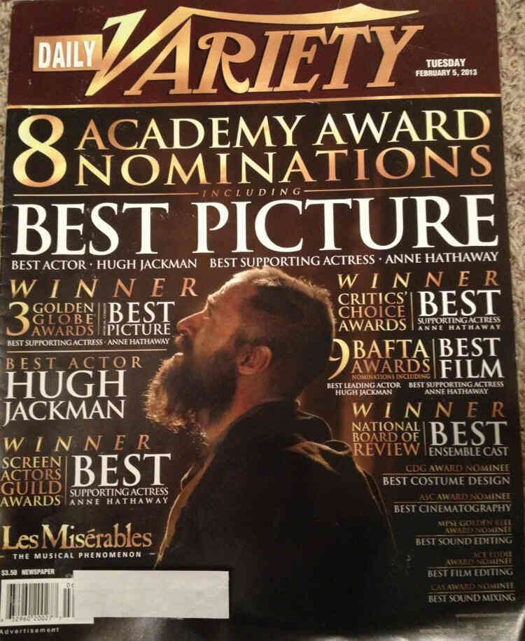 DAILY VARIETY magazine side cover 5 February 2013