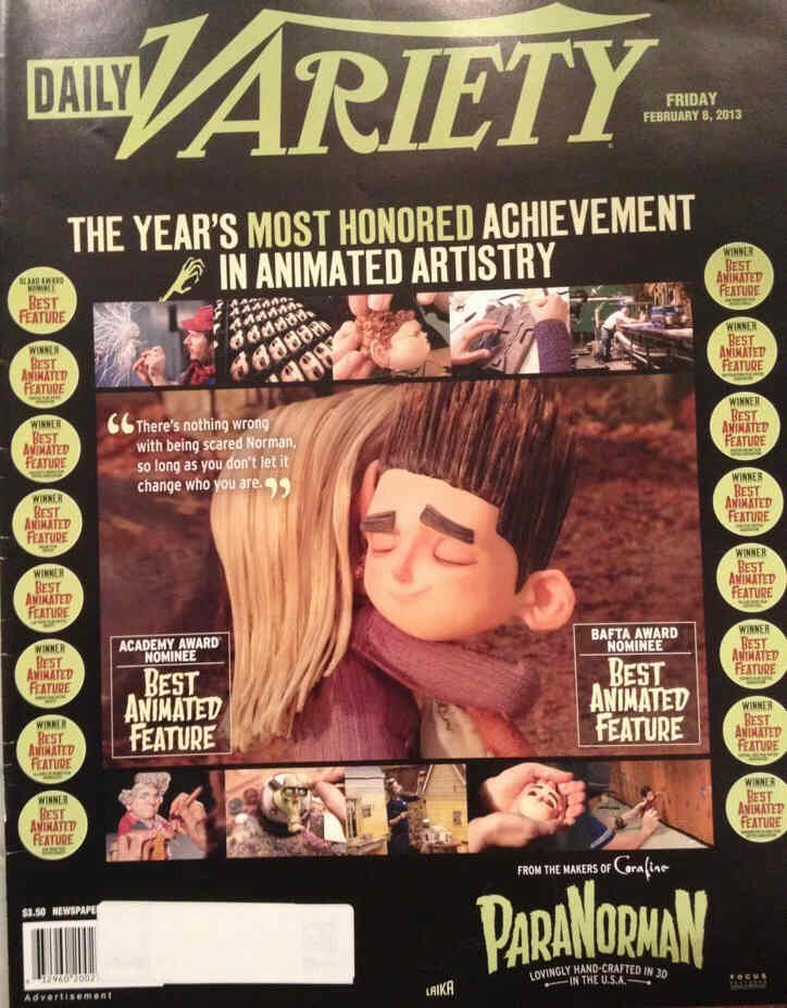 DAILY VARIETY magazine side cover 8 February 2013