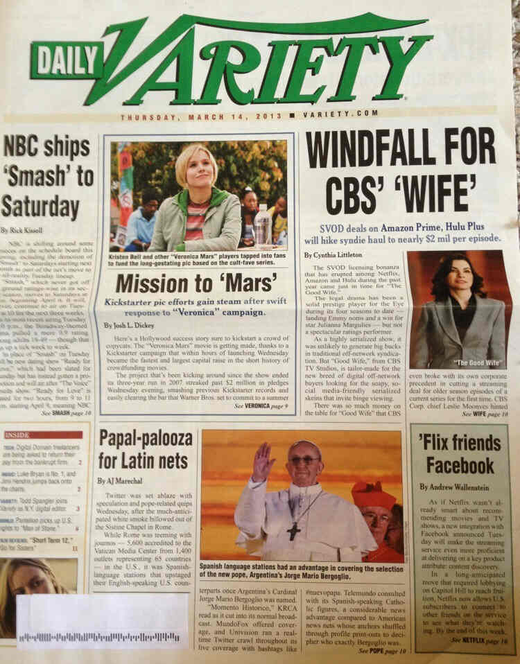 DAILY VARIETY magazine side cover 14 March 2013