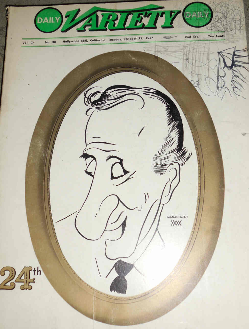 DAILY VARIETY magazine side cover 29 October 1957