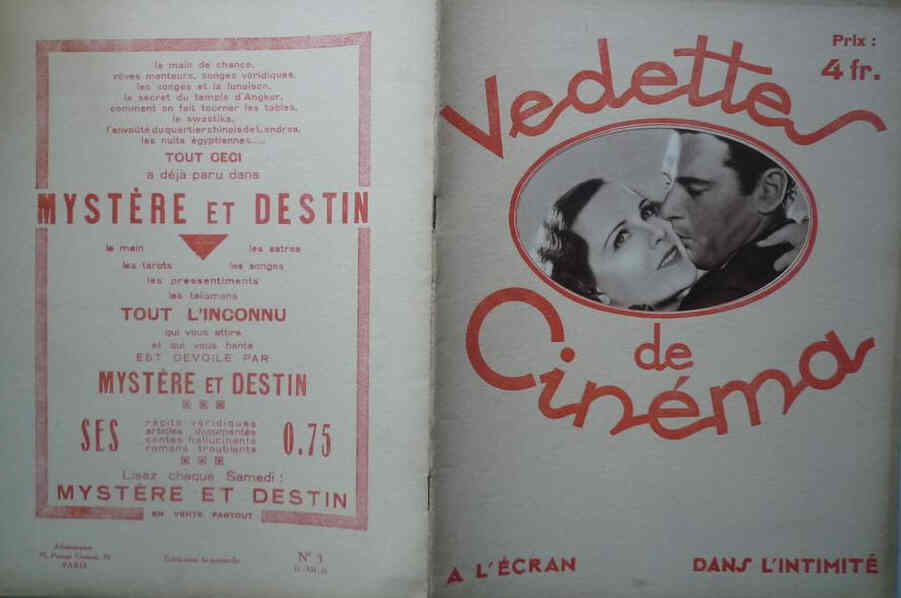 VEDETTES DE CINEMA magazine side cover Issue 3 31 December 1931