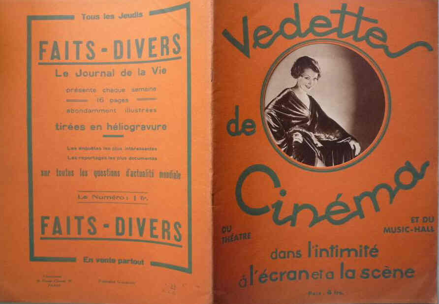 VEDETTES DE CINEMA magazine side cover Issue 22 30 October 1932