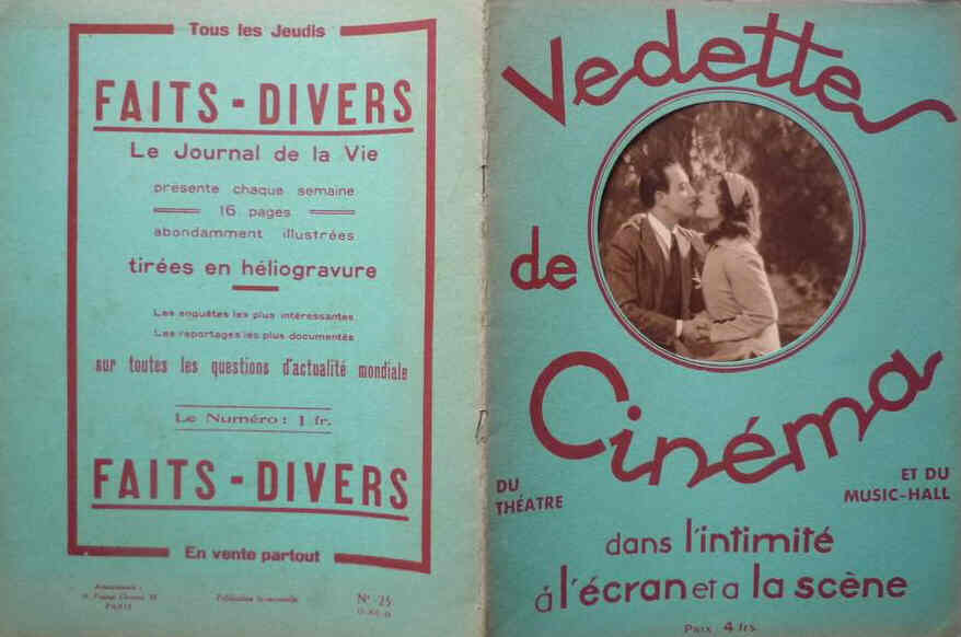 VEDETTES DE CINEMA magazine side cover Issue 25 15 December 1932