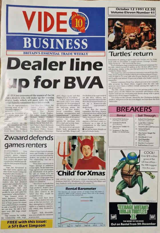 VIDEO BUSINESS (UK) magazine side cover 12 October 1991