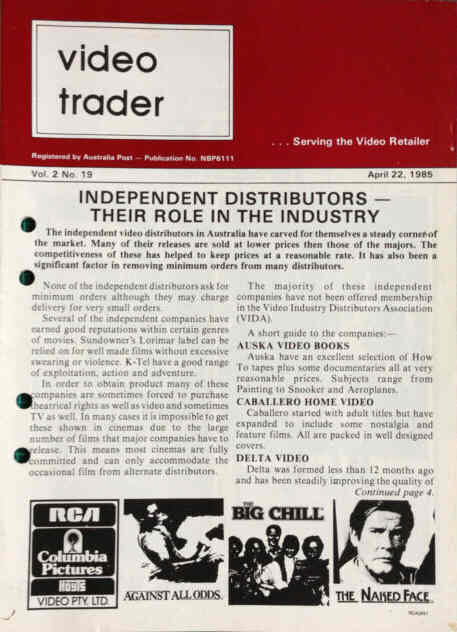 VIDEO TRADER magazine side cover  Vol 2 # 19 22 April 1985