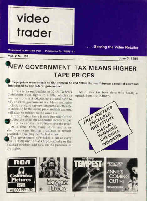 VIDEO TRADER magazine side cover  Vol 2 # 22 3 June 1985