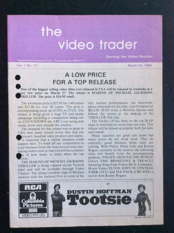 VIDEO TRADER magazine side cover  Vol 1 No  17 12 March 1984