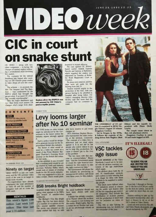 VIDEO WEEK magazine side cover 25 June 1990