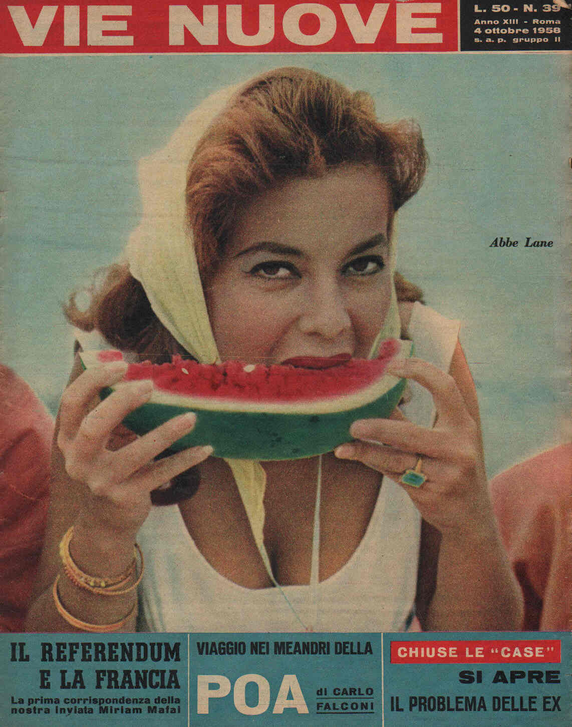 VIE NUOVE magazine side cover Issue 39 4 October 1958
