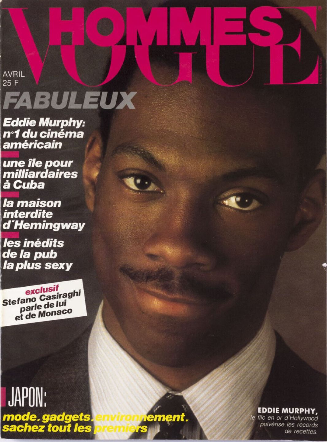 VOGUE HOMMES magazine side cover Issue 78  April 1985