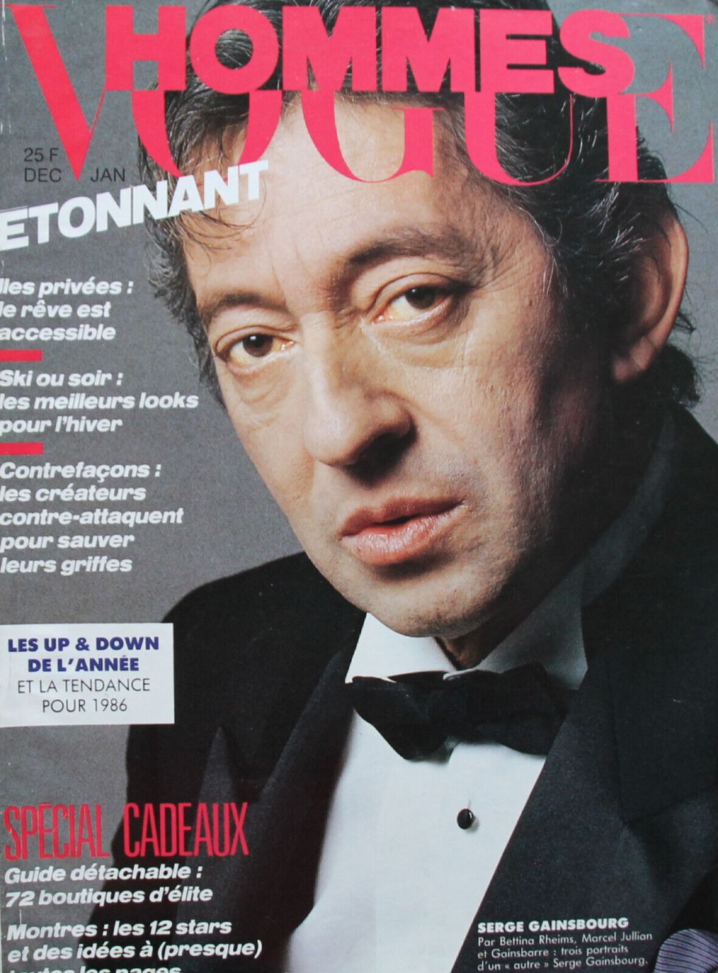 VOGUE HOMMES magazine side cover Issue 85  December 1985/ January 1986 