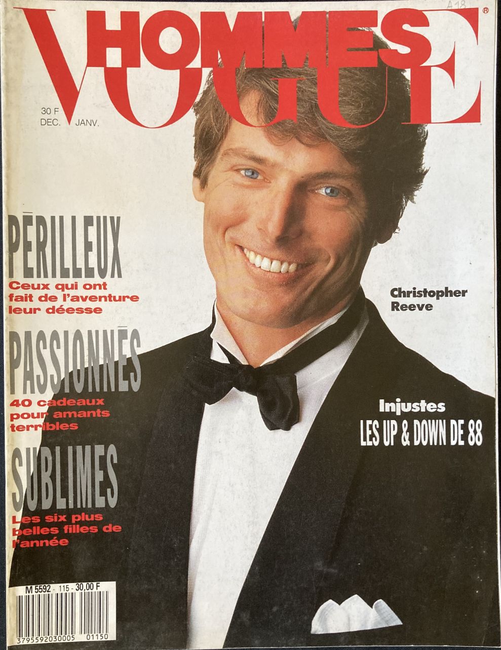 VOGUE HOMMES magazine side cover Issue 115  December 1988/ January 1989 