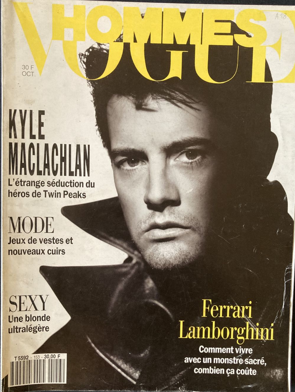 VOGUE HOMMES magazine side cover Issue 153  October 1992