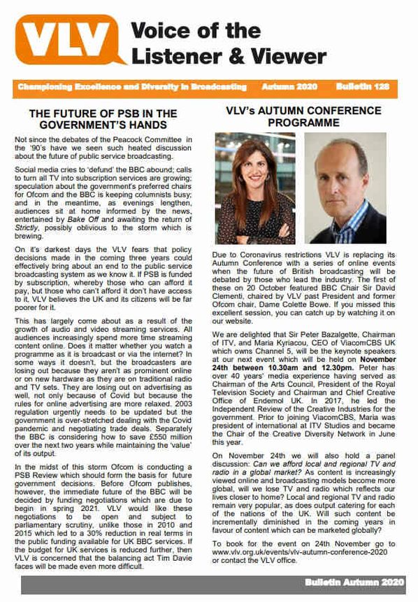 VOICE OF THE LISTENER AND VIEWER magazine side cover Issue 129 Autumn 2020