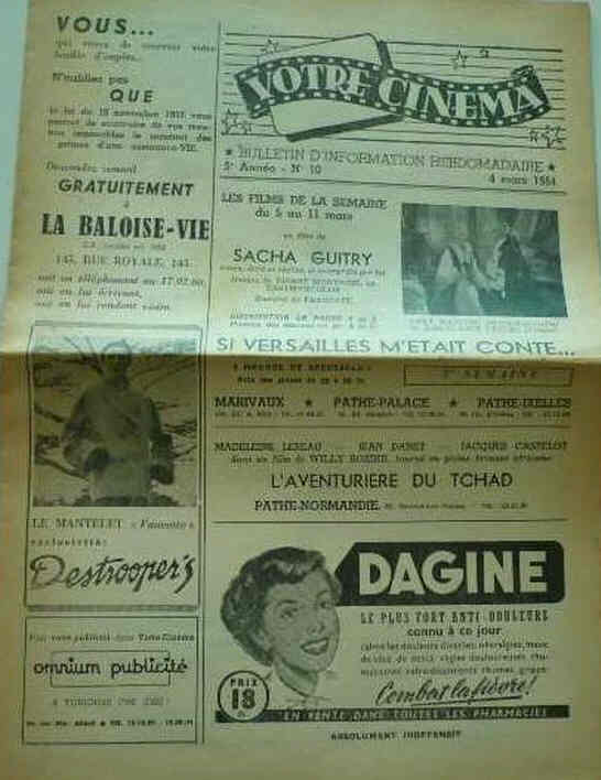 VOTRE CINEMA magazine side cover Issue 10 4 March 1954