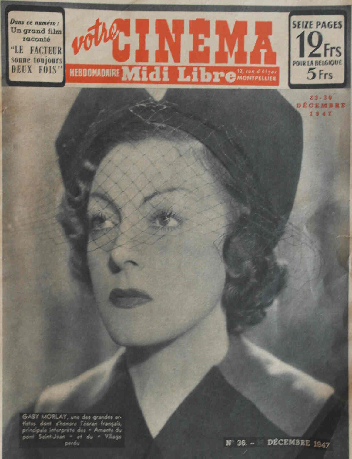 VOTRE CINEMA magazine side cover Issue 36 16 December 1947