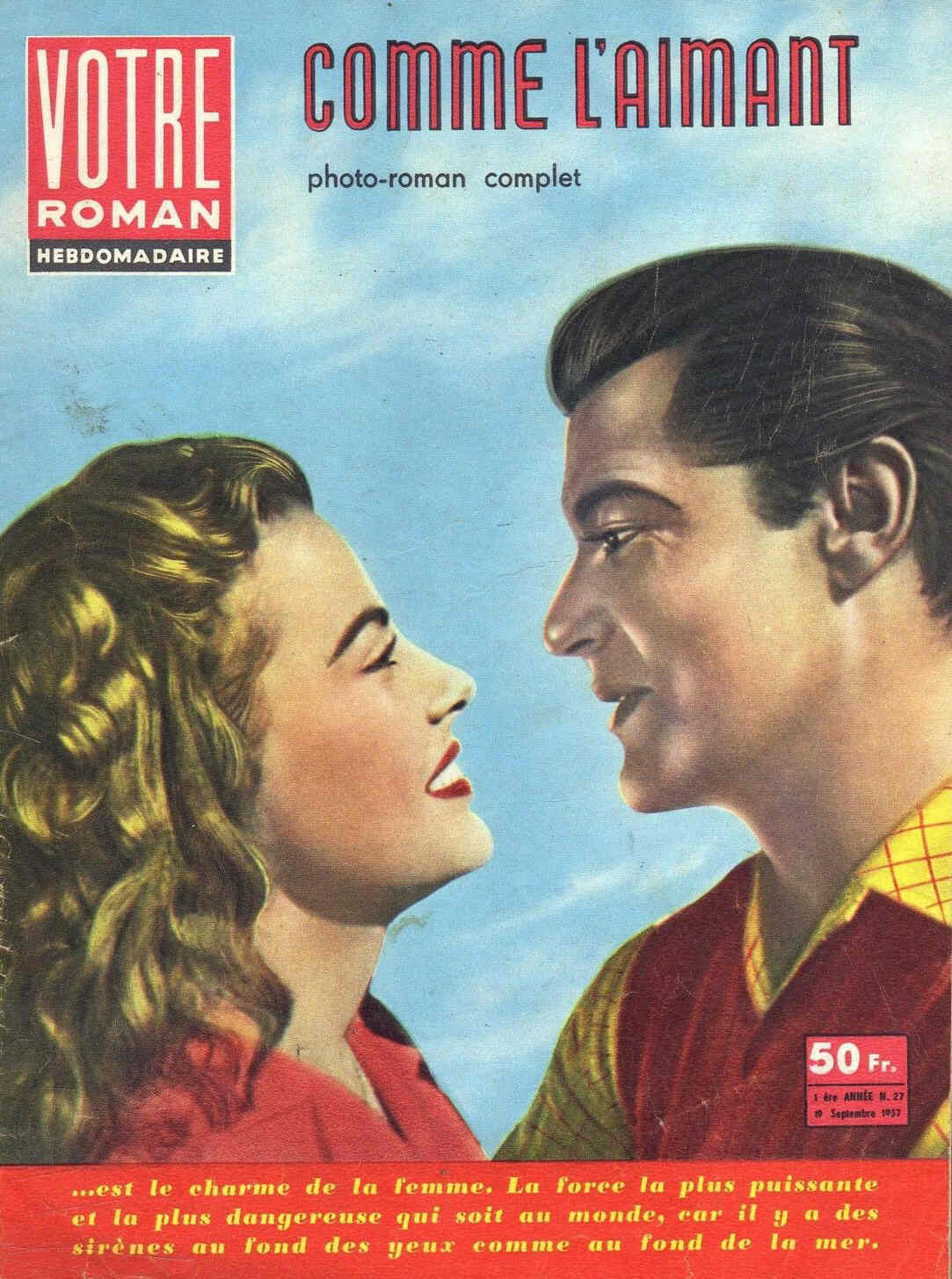 VOTRE ROMAN magazine side cover Issue 27 19 September 1957
