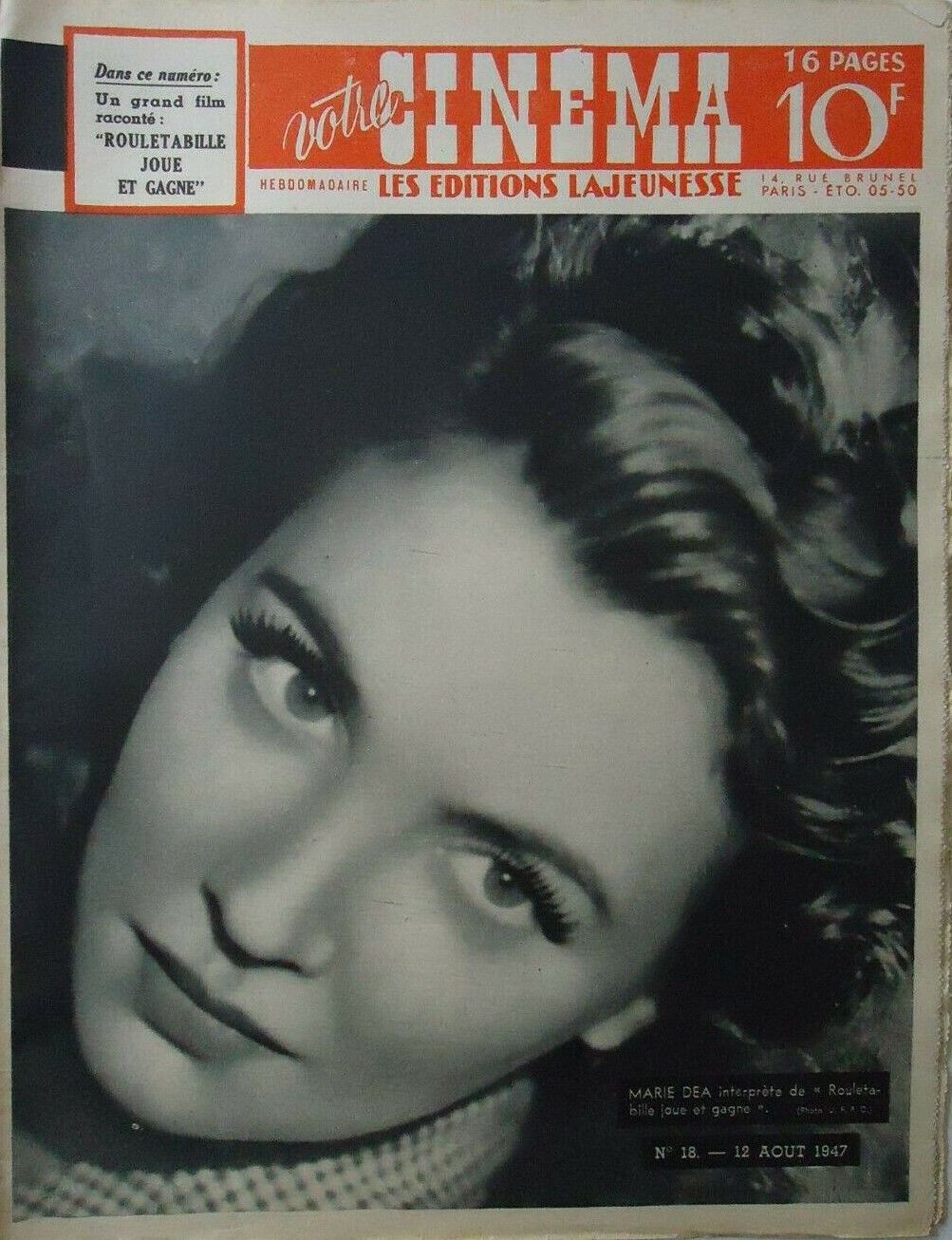 VOTRE CINEMA magazine side cover Issue 18 12 August 1947