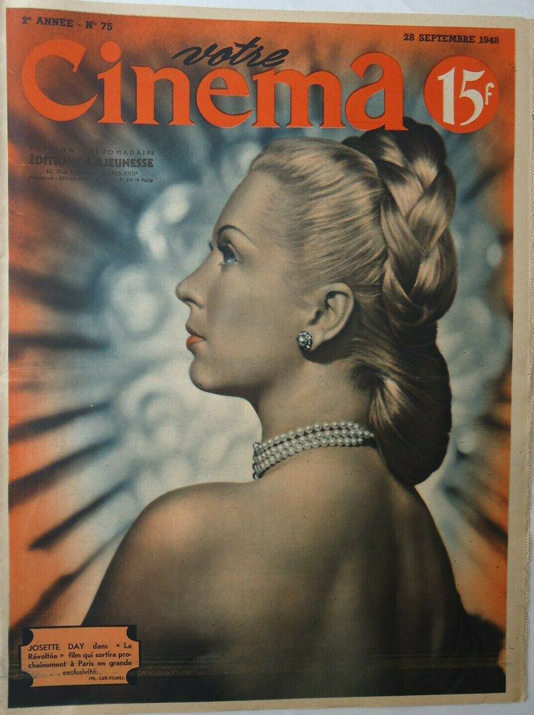 VOTRE CINEMA magazine side cover Issue 75 28 September 1948