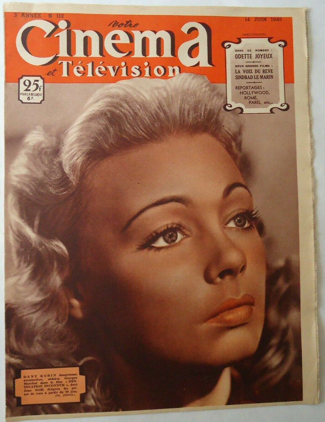 VOTRE CINEMA magazine side cover Issue 112 14 June 1949