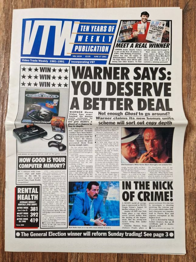 VIDEO TRADE WEEKLY magazine side cover 17 June 1991