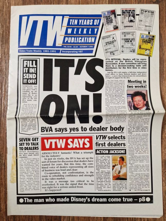 VIDEO TRADE WEEKLY magazine side cover 7 October 1991