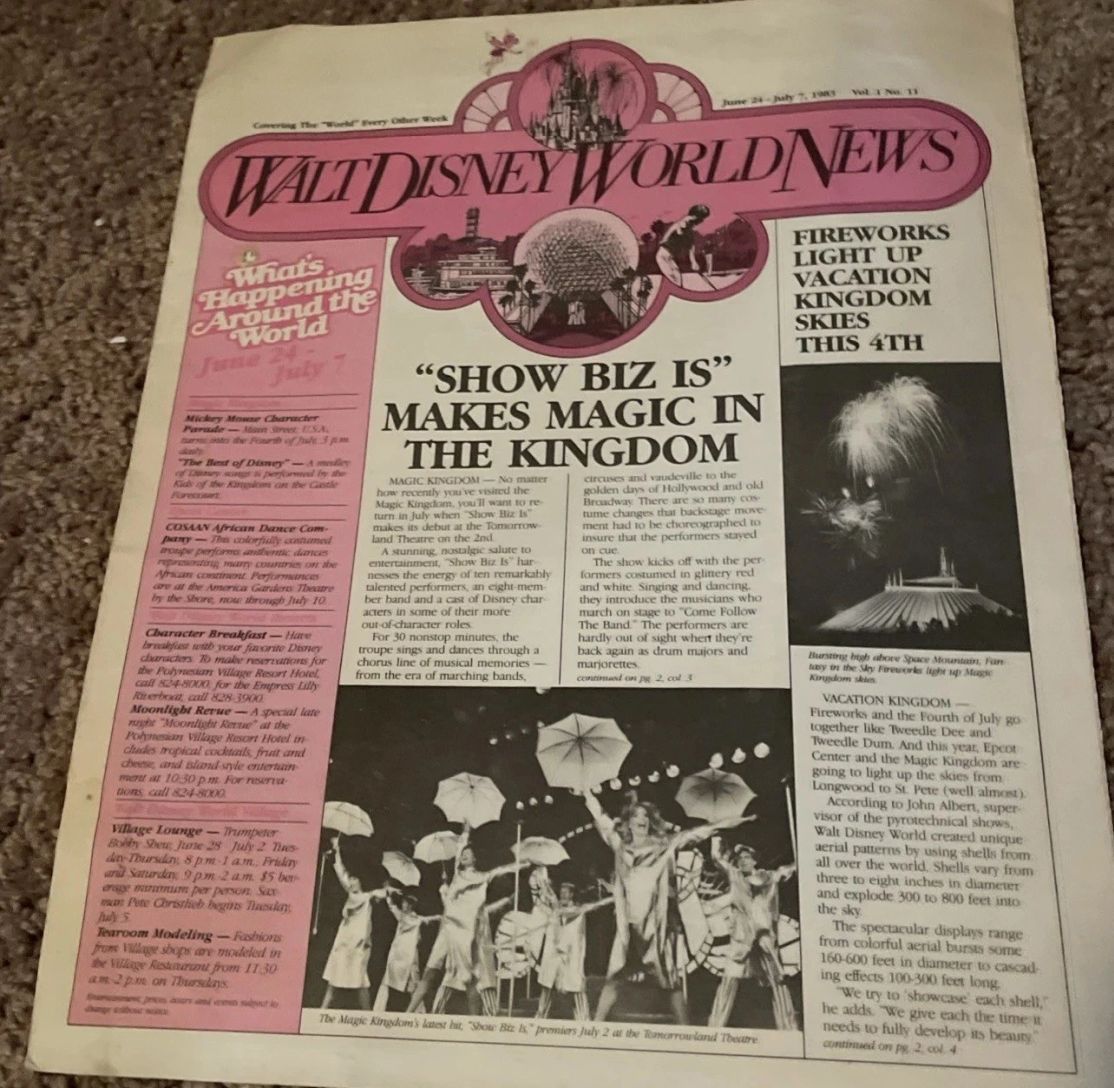 WALT DISNEY WORLD NEWS magazine side cover Issue 11 24 June 1983