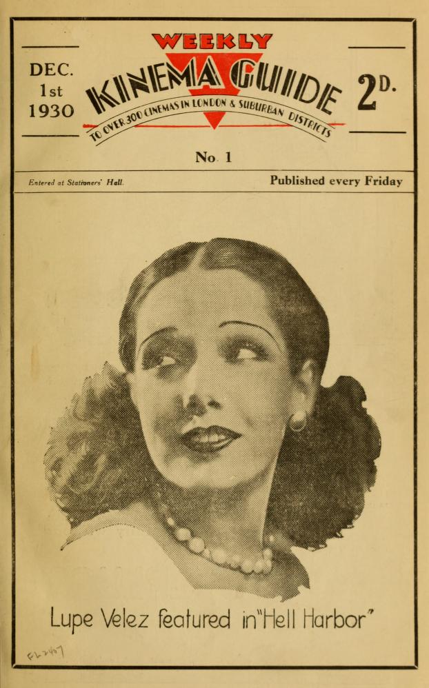 WEEKLY KINEMA GUIDE magazine side cover Issue 1 1 December 1930