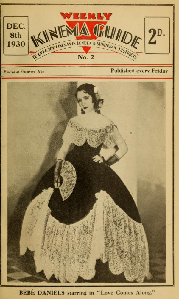 WEEKLY KINEMA GUIDE magazine side cover Issue 2 8 December 1930