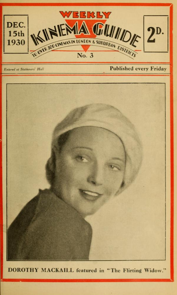 WEEKLY KINEMA GUIDE magazine side cover Issue 3 15 December 1930