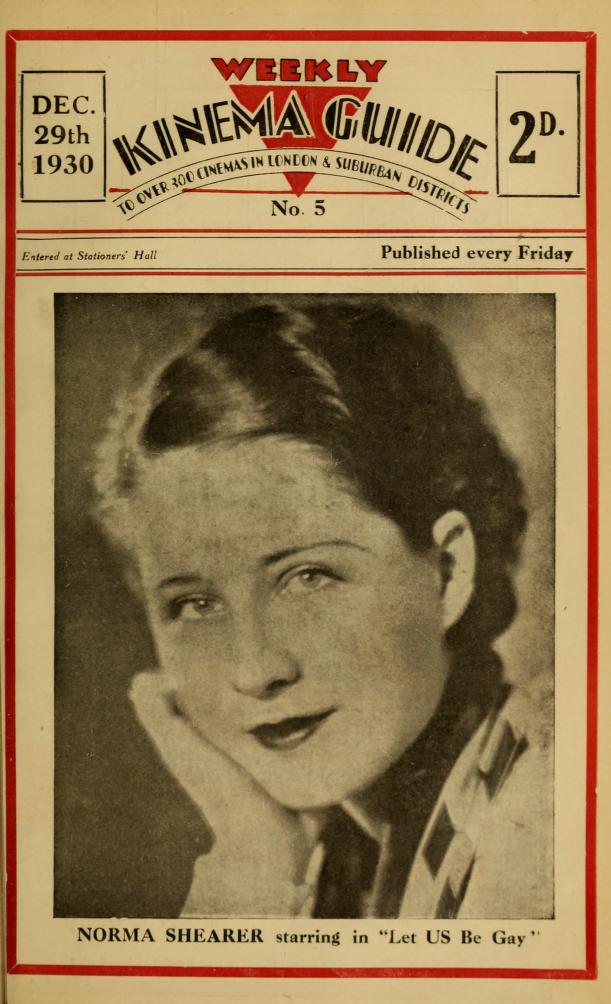 WEEKLY KINEMA GUIDE magazine side cover Issue 5 29 December 1930
