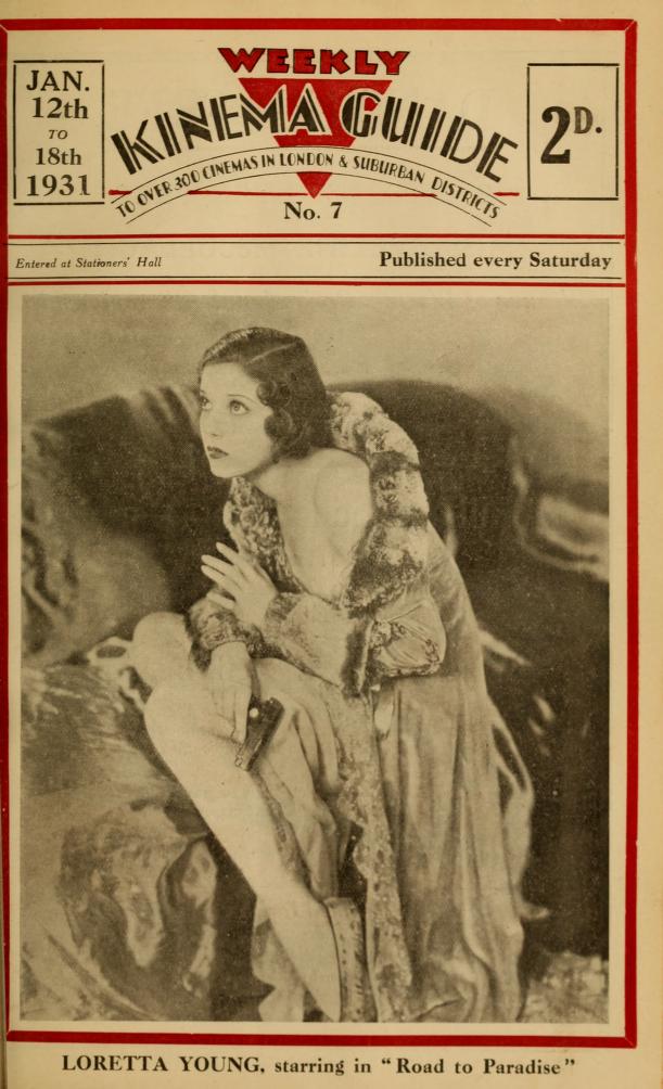 WEEKLY KINEMA GUIDE magazine side cover Issue 7 12 January 1931