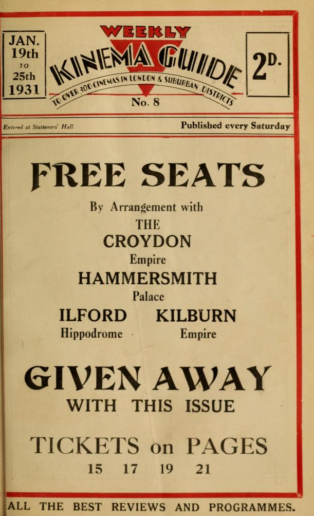 WEEKLY KINEMA GUIDE magazine side cover Issue 8 19 January 1931