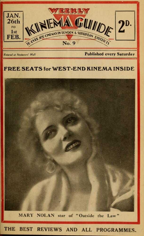 WEEKLY KINEMA GUIDE magazine side cover Issue 9 26 January 1931