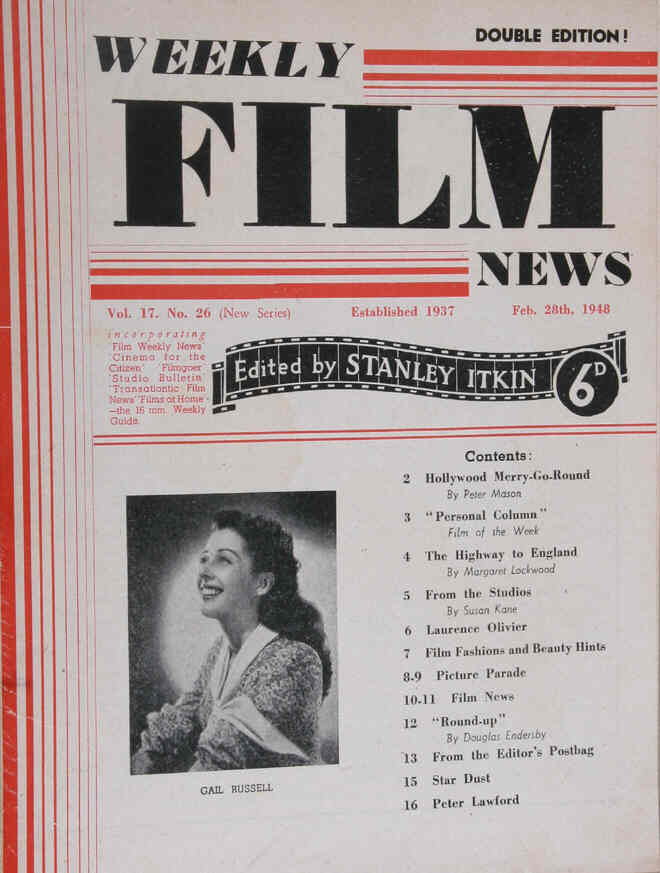WEEKLY FILM NEWS/FILM NEWS magazine side cover  Vol 17 # 26 28 February 1948