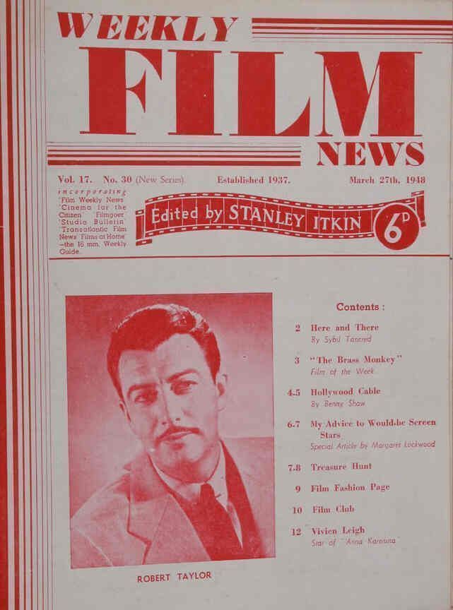 WEEKLY FILM NEWS/FILM NEWS magazine side cover  Vol 17 # 30 27 March 1948
